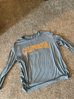 California Graphic Long Sleeve Tee in Slate Blue with Orange Print